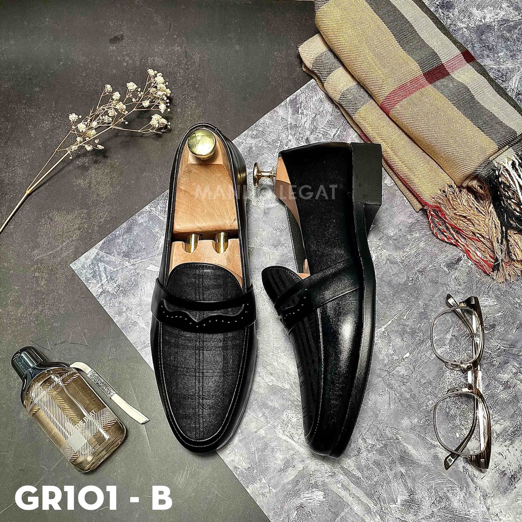 Giày tây nam công sở dập vân kẻ da thật Manlio legat 2 màu đen và nâu GR101 - B ,GR101 - BN