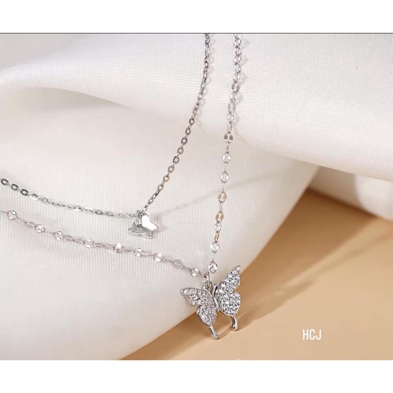 Dây chuyền nữ bạc thật hình bướm đôi đính đá đẹp mắt thanh lịch - Kho sỉ bạc Nhất Linh