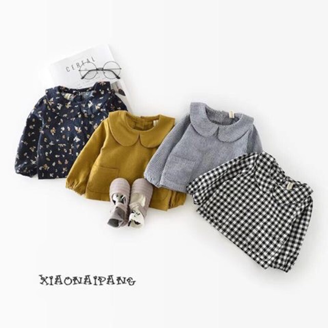 Áo sơ mi cổ sen bé gái