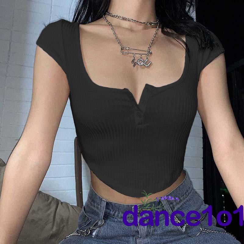 Áo croptop ngắn tay cổ chữ U thời trang gợi cảm cho nữ  - dance1o1