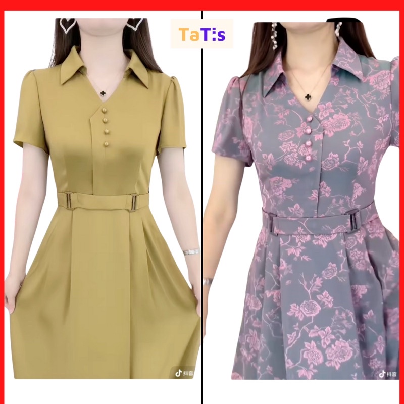 Đầm Trung Niên Thiết Kế Cao Cấp Cho Mẹ Dự Tiệc, Váy Nữ TATIS Tay Ngắn Sang Trọng, Áo Đầm Phụ Nữ Dáng Dài Size Đại.