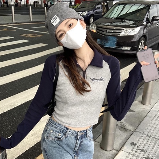 ZHELIHANGFEI Áo Thun Dệt Kim Tay Dài Cổ POLO Quyến Rũ Hợp Thời Trang