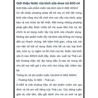 [CHÍNH HÃNG ] Nước Rửa Bình Sữa Dnee Thái Lan 600ml