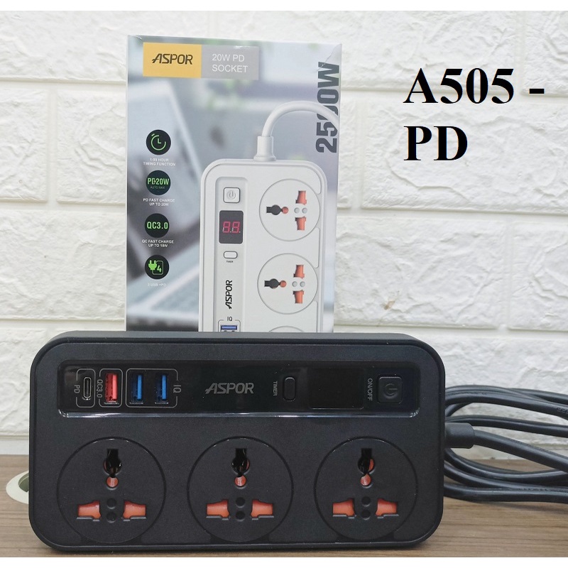 ⚡️ComBo 3 Cái⚡️ Ổ cắm điện Aspor A505 chĩnh hãng An toàn,Ổ điện hẹn gờ 4 cổng USB -TYC, chống cháy chập hơn ổ cắm Lioa