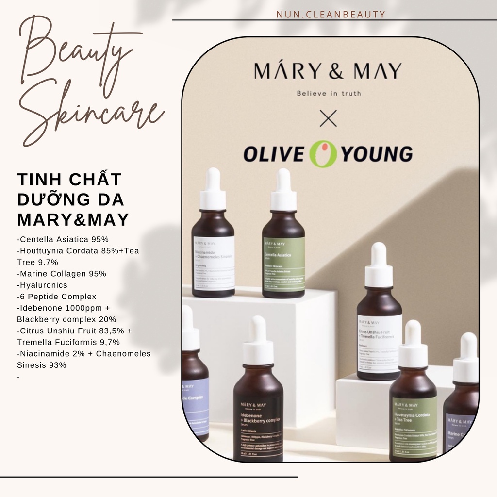 Tinh chất dưỡng da Mary&May:Centella/Citrus/Cordata/Collagen/Hyaluronics/Peptides/Idebenone/Niacinamide 30m
