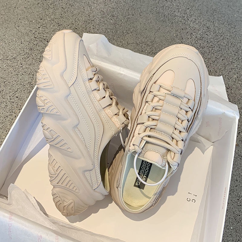 Hàng Có Sẵn Bán Chạy~Giày Trắng Mùa Hè Năm 2021 Thoáng Khí Đế Dày Nâng Chiều Cao Kiểu Dáng Mới Cho Nữ