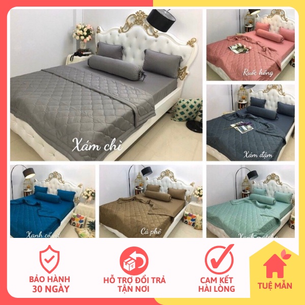 Bộ ga giường thun lạnh Hàn Quốc màu xám, màu hồng, màu đỏ Xưởng Ga Gối Tuệ Mẫn - TM182 | BigBuy360 - bigbuy360.vn