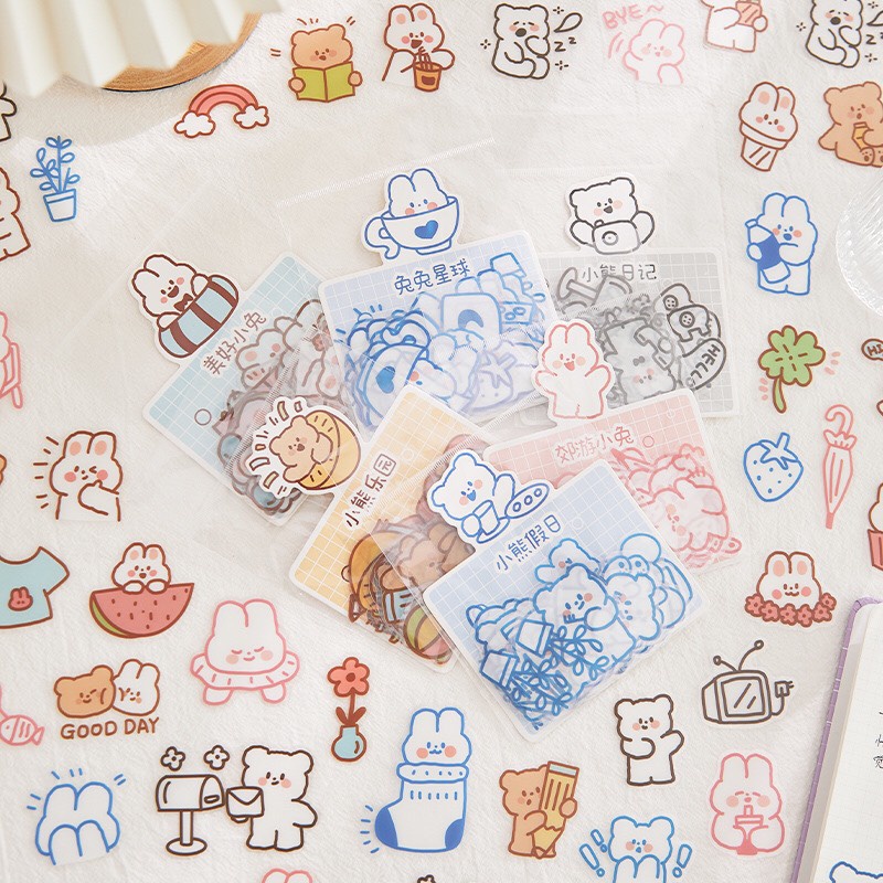 Túi hình dán sticker hình gấu cute 40 mảnh 2-->6cm trang trí sổ tay, máy tính, laptop, góc học tập
