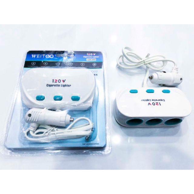 Sạc xe hơi 3 tẩu + 2 usb Weitoo WT-22