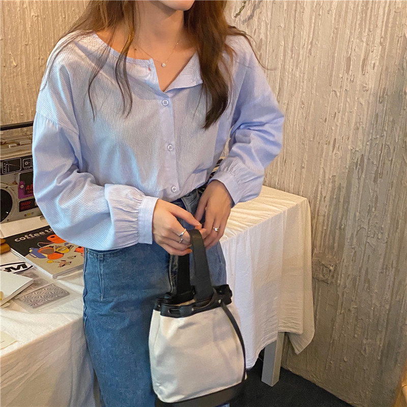 Áo sơ mi tay dài họa tiết kẻ sọc dành cho nữ 37018