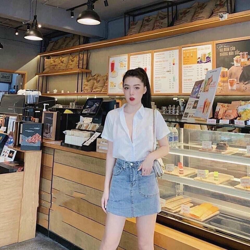 Áo Sơ Mi Trắng Nữ Gu Túi Zip, Áo Sơ Mi Nữ Tay Ngắn Minxinh Hàng Thiết Kế Chất Đẹp