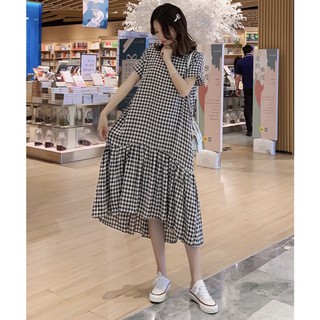 Đầm váy freesize caro đuôi cá lệch tà