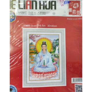 Tranh thêu chữ thập phật quan thế âm kt 30*40cm(hình thật)
