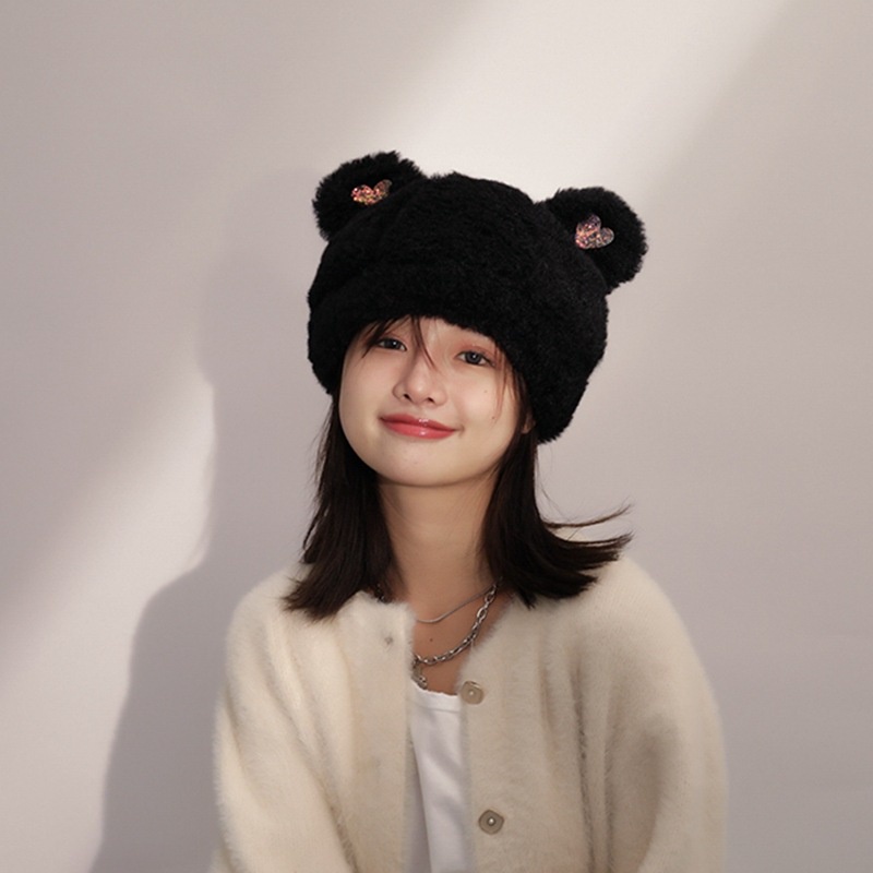 Mũ lông trùm đầu bảo vệ tai hình tai gấu hoạt hình ấm áp dễ thương dễ phối đồ cho nữ