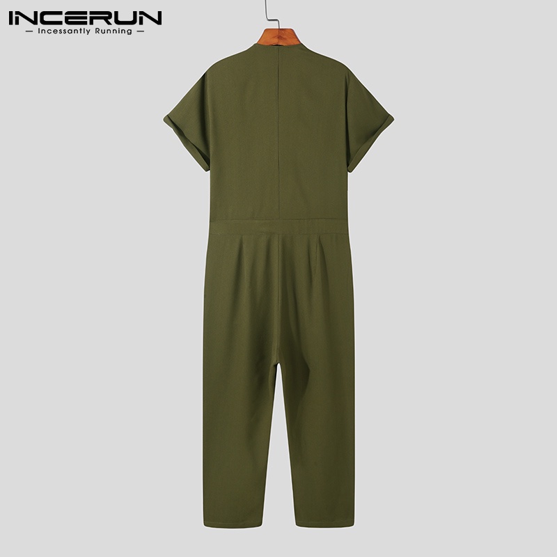 Áo liền quần Incerun tay ngắn cổ bẻ có khóa kéo phong cách thường ngày cho nam