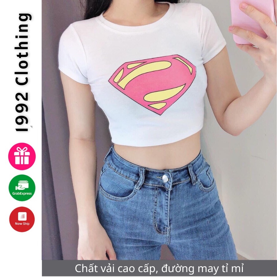 Áo Croptop Có Tay In Superman - Thời trang nữ form rộng mã CT26