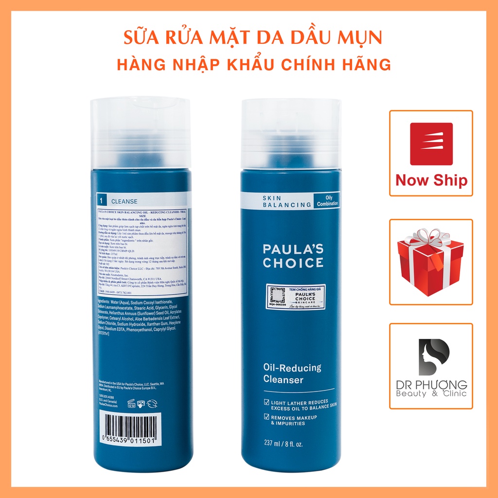 [CHÍNH HÃNG] Sữa rửa mặt cho da dầu, da hỗn hợp Paula's Choice Skin Balancing Oil-Reducing