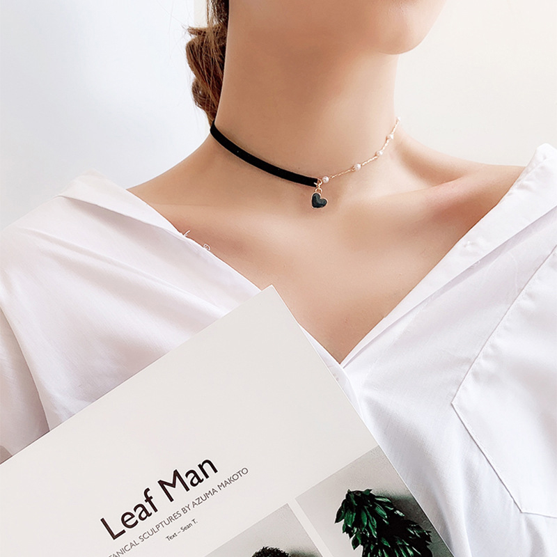 Vòng Cổ Choker Mặt Trái Tim Đính Ngọc Trai Nhân Tạo Phong Cách Vintage