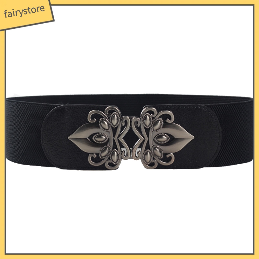 Dây thắt lưng da giả khóa cài kim loại thiết kế hoa phong cách vintage thời trang dành cho nữ