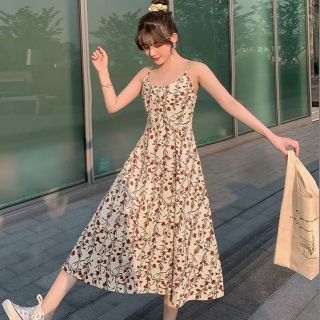 [SẴN ORDER🌸]Đầm Xòe Dáng Dài 2 Dây 🌸Họa Tiết Hoa Nhí
