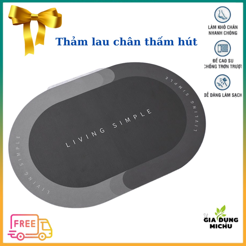 Thảm lau chân,Thảm chùi chân silicon siêu thấm hút khô chân nhanh chống trơn trượt để nhà tắm nhà bếp