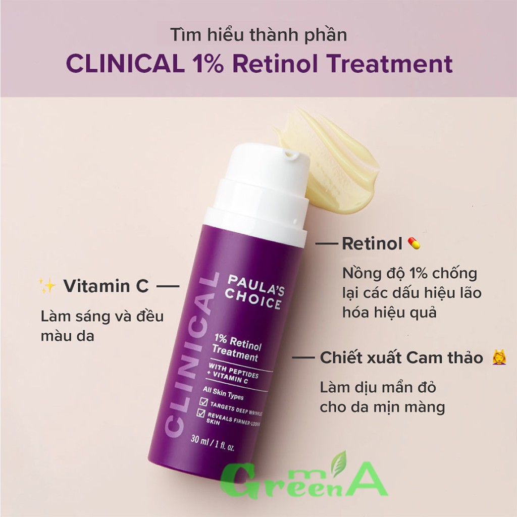 Tinh Chất 1% RETINOL Paula’s Choice Clinical 1% Retinol Treatment Giảm Nám Tàn Nhang Làm Mờ Nếp Nhăn Chống Lão Hóa