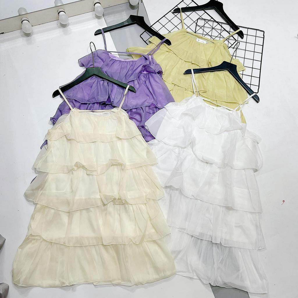 Váy tơ tầng 2 dây 5 màu 2 lớp xinh
