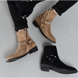 [Giày Đế Cao] Harness boot Da Lộn Nâu có xích giày bốt nam Lỗi 1 đổi 1 trong 7 ngày xích nâu