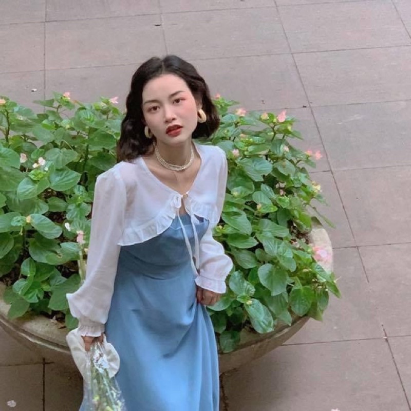 Áo khoác cardigan nữ croptop voan trắng oversize tay dài - Order taobao quảng châu