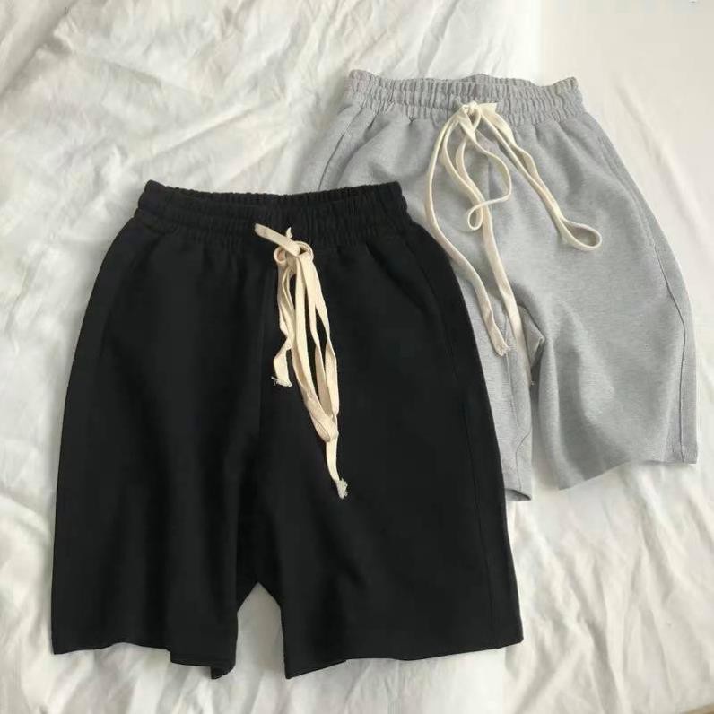 quần đùi nam nữ trơn vải nỉ da cá lưng thun dây rút, quần short unisex ống rộng basic 2 màu | BigBuy360 - bigbuy360.vn