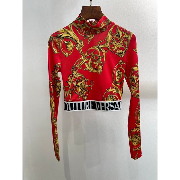 Áo nữ thời trang dài tay cổ cao bo eo mẫu mới thương hiệu Versace cao cấp