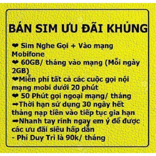 sim mobifone 60gb,miễn phí cuộc gọi dưới 20 phút
