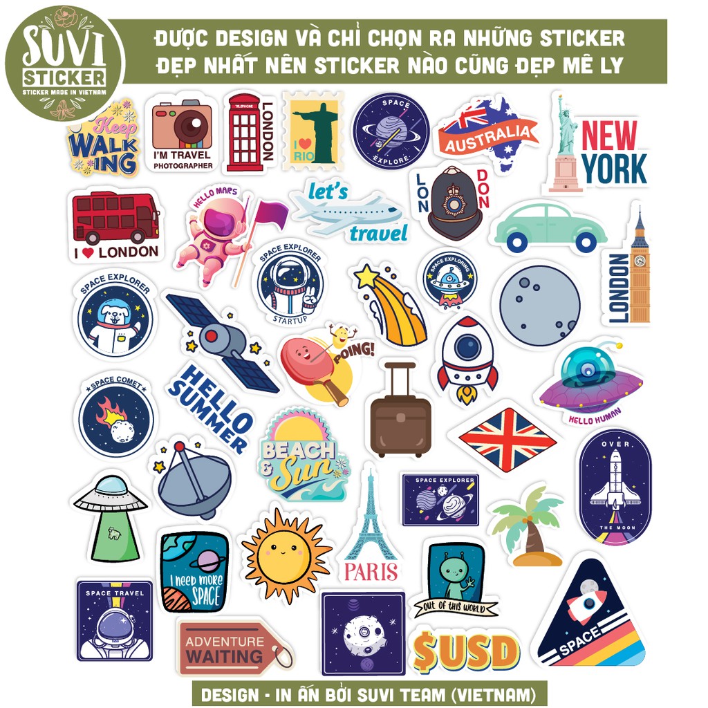 50 Sticker Set Mix 1 chống nước sticker dán laptop, điện thoại, đàn guitar, mũ bảo hiểm, vali. MSP: O01