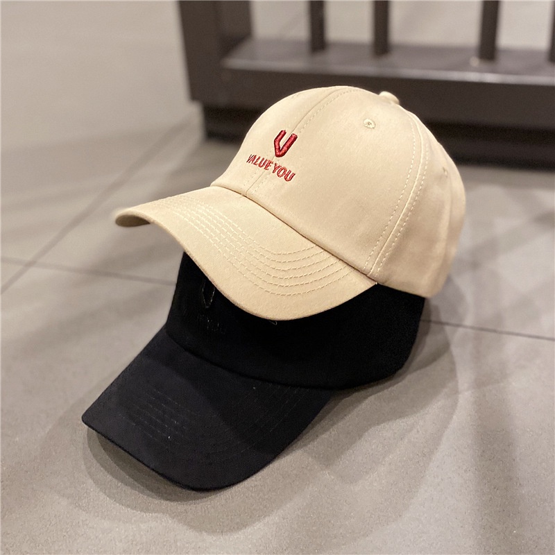 Mũ lưỡi trai thêu chữ V chất liệu Cotton thời trang mùa hè cho nam và nữ
