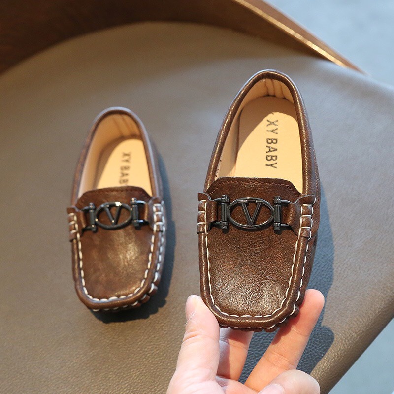 giày moka - Giày lười da mềm đế êm  V375 Quảng Châu cao cấp cho bé