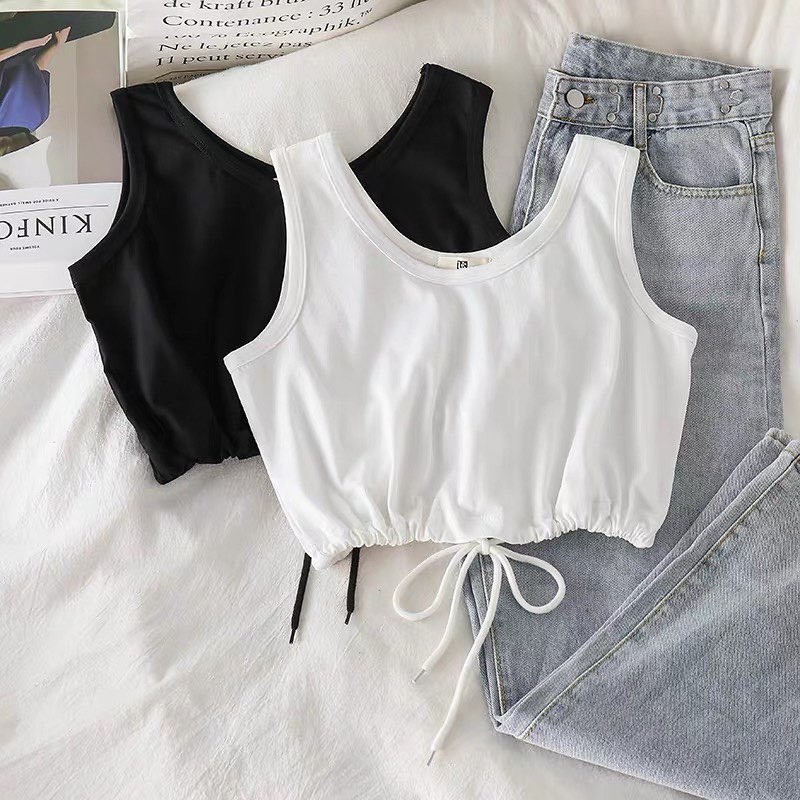 [rẻ vô địch ] Áo croptop nữ-áo crotop ba lỗ buộc dây buộng chất cotton mặc mát có dây buộc phong cách 2021