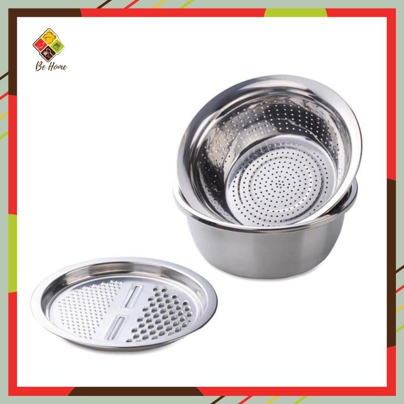 Bộ nạo rau củ 3 món bào BEHOME Rổ nạo rau củ kiêm rổ và chậu inox cao cấp đa năng tiện lợi dùng nhà bếp