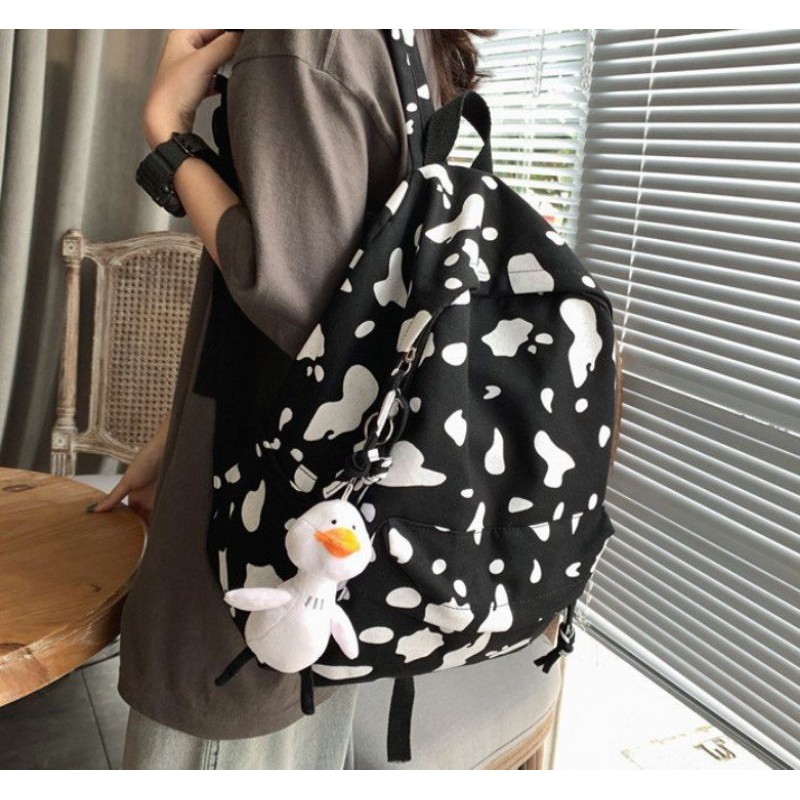 Cặp sách đi học rẻ vải canvas bền bỉ Cute Cow dễ thương xinh xỉu