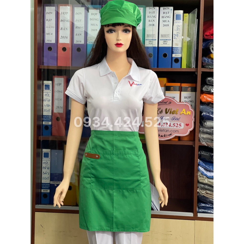 Tạp Dề+ Nón -yếm phục vụ nhà hàng,cafe màu Xanh lá cây