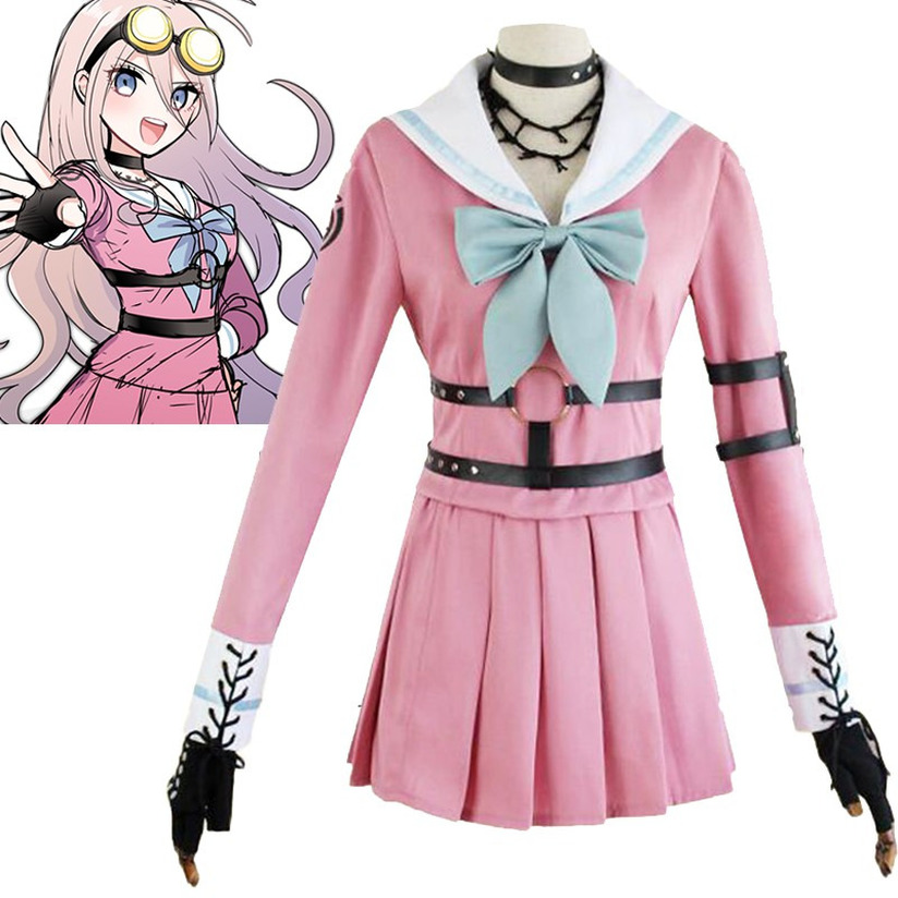 IN STOCK !! Kính Cosplay Danganronpa V3 Killing Harmony Iruma Miu Tóc Giả Dài Thẳng Và Kính Trò Chơi Halloween