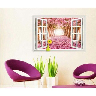 Decal dán tường Khung cửa hoa đào