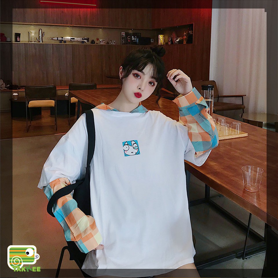 ÁO HOODIE NỈ DA CÁ NỮ TAY PHỐI MÀU KẺ HOT TREND