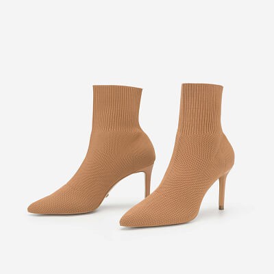 [Mẫu mới] Vascara Boots Cao Gót Phối Vải Mesh - Màu Be Đậm