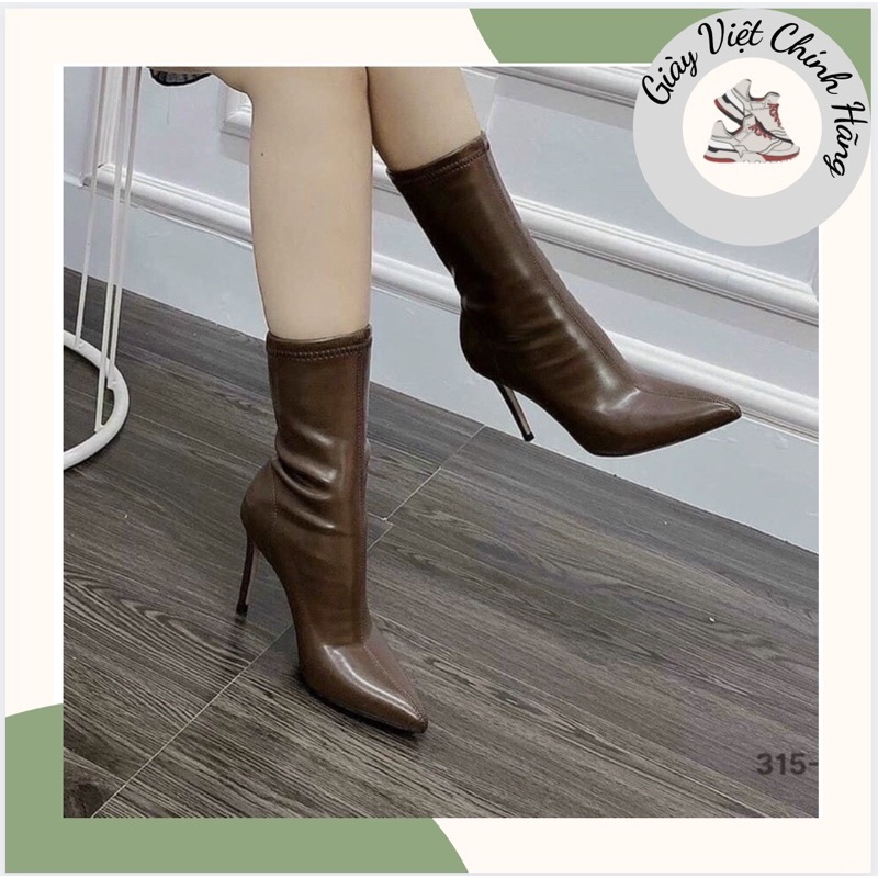 Giày bốt thời trang nữ BIG TREE ❤️FREESHIP❤️ Boots phong cách Hàn Quốc da mềm mũi nhọn gót nhọn 9cm 315-12