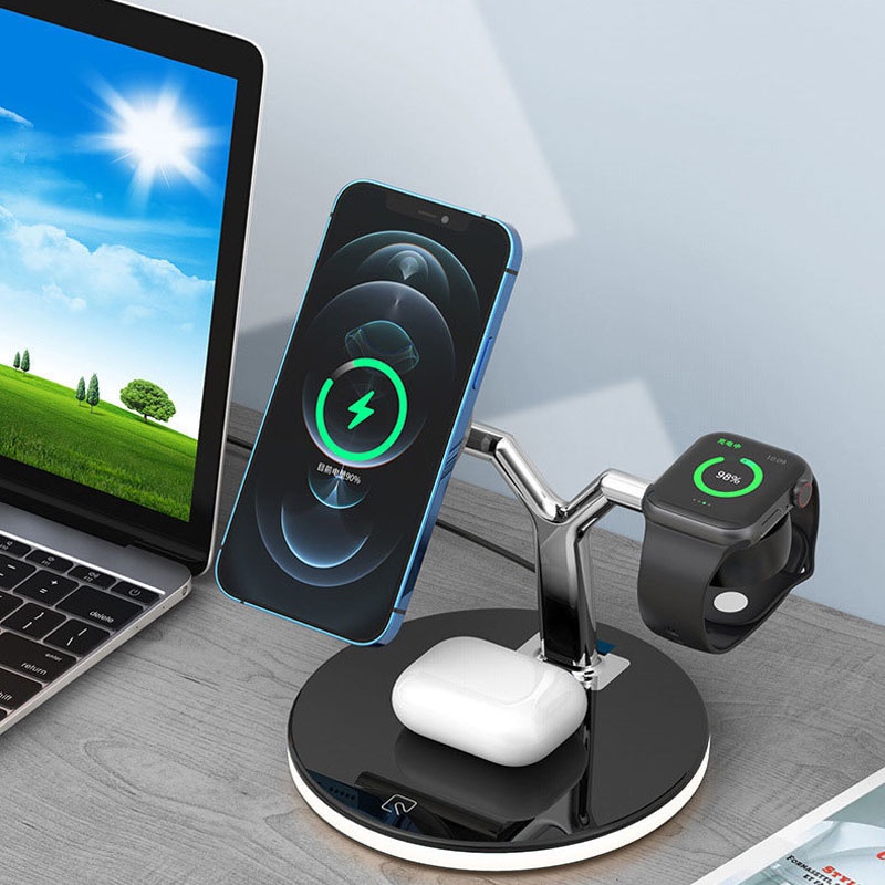 Sạc đa năng không dây 3 trong 1, bộ sạc nhanh không dây tích hợp đèn ngủ có 3 chế độ sáng NPR18