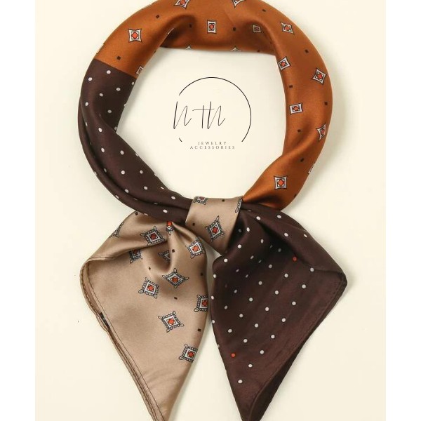 (phụ kiện xinh) Khăn lụa turban tặng thầy cô 20/11 hoạ tiết gu chì sang trọng