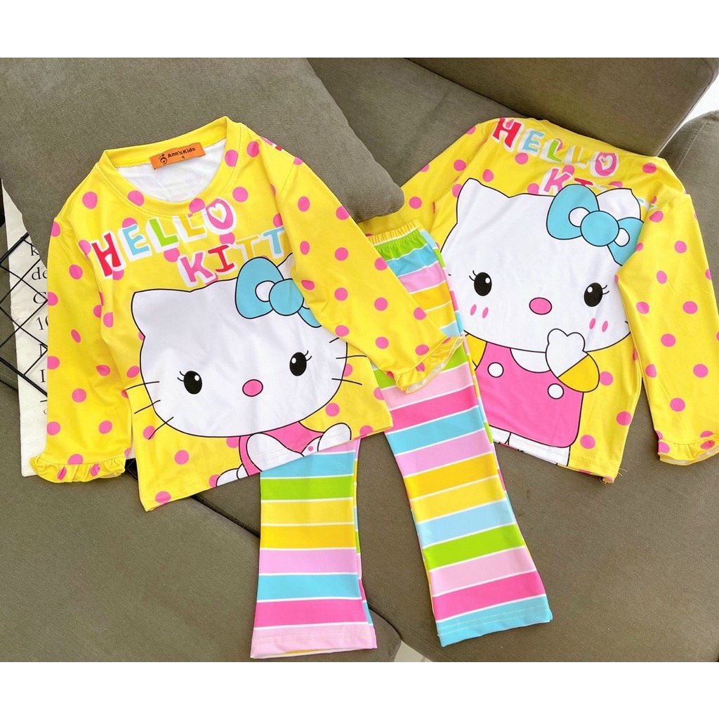 [22-40kg] Bộ dài tay cho bé gái chất thun lạnh 3D in hoạt hình siêu đẹp, Bộ quần áo tay dài thu đông, Đồ ngủ con gái HCM