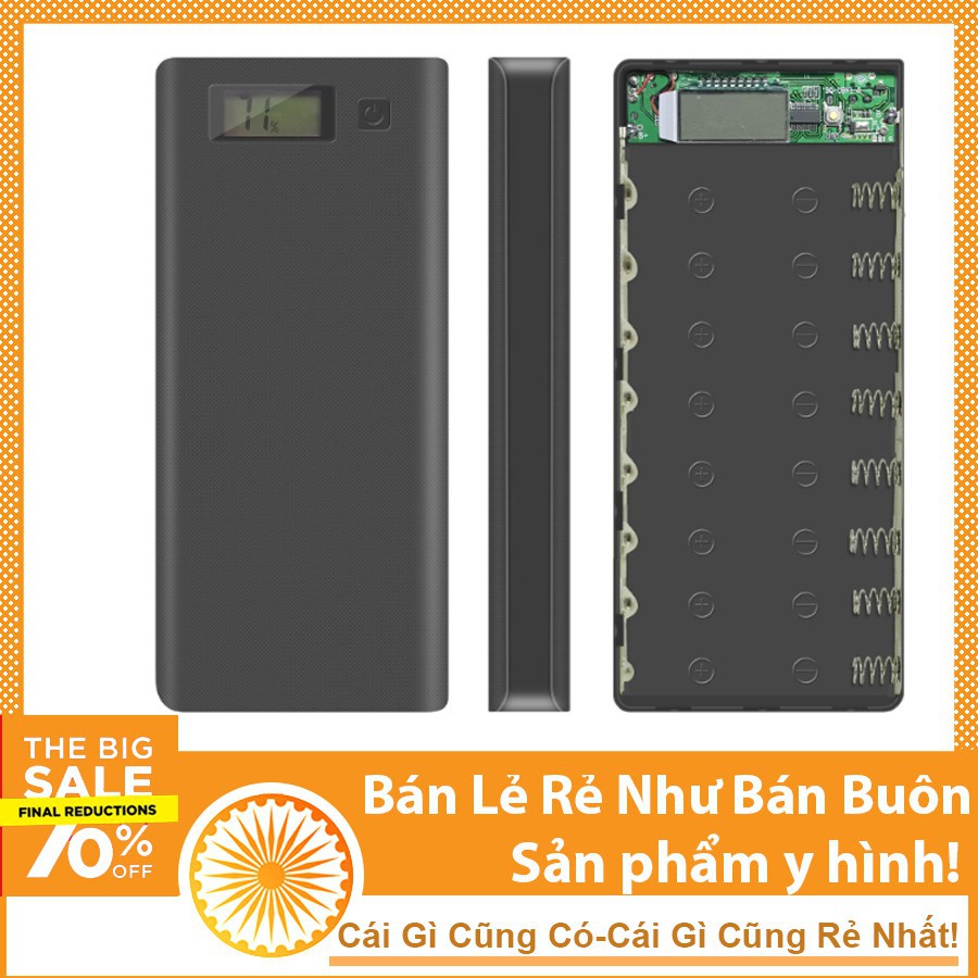 Anasa Tặng 1 quả pin 18650 khi mua Box sạc vỏ Sạc Dự Phòng Lắp 8 Cell 18650 Vỏ Nhựa Màn LCD Màu Ngẫu Nhiên Anasa