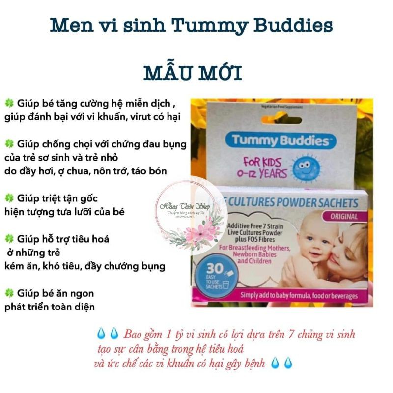 (Đủ bill) Men Vi sinh (0-12 tuổi)  Tummy Buddies hộp 30 gói của UK