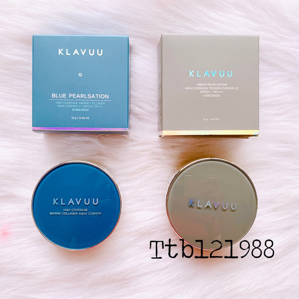 Phấn nước Klavuu blue pearlsation high coverage marine collagen aqua cushion(Xanh)